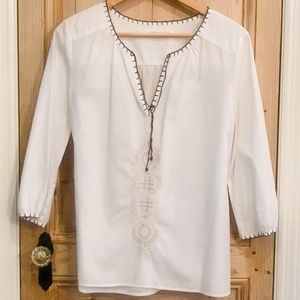 Anthropologie White Embroidered Popover